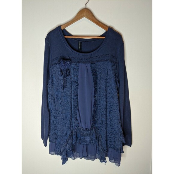 Sacred Threads Sweaters - SACRED THREADS Blue Bohemian Tunic Sweater Lace Embellished S NWT Feminine